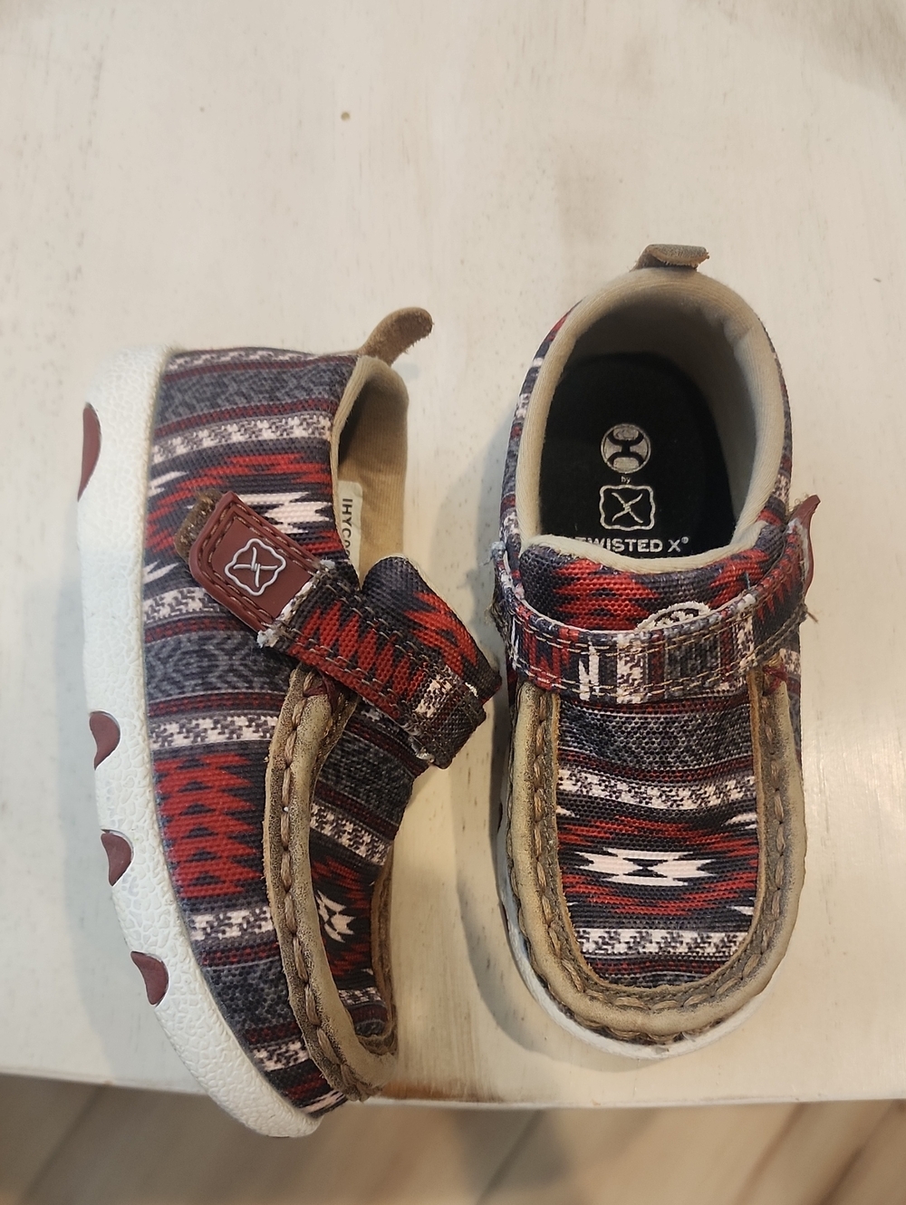 Twisted X Kids Red Navy and Cream Aztec Slip-On Moccasins